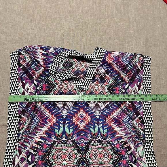 Bisou Bisou Multicolor Geometric Scarf Blouse Size Small Oversized Flowy Boho - Picture 6 of 6